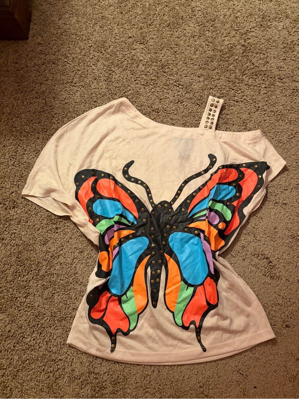 Y2K Off-Shoulder Butterfly Graphic Top